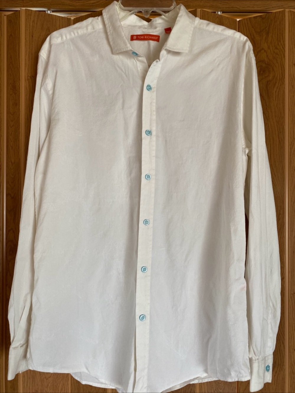 Tori Richard Silk Blend Jacquard Shirt M Ivory Hawaiian Resort Luxury Button Up